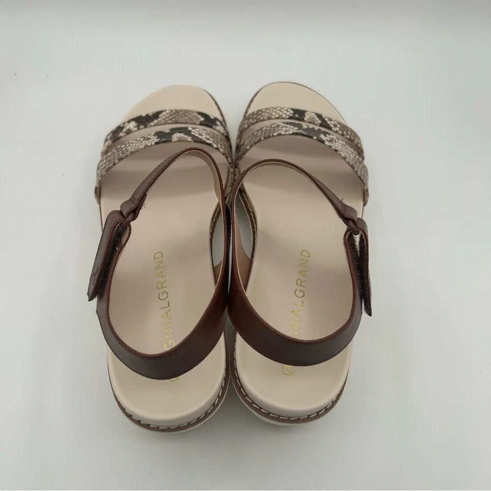 New Cole Haan OG Peyton Flatform Pecan Leather Sandal Snake Print (Size 10B)